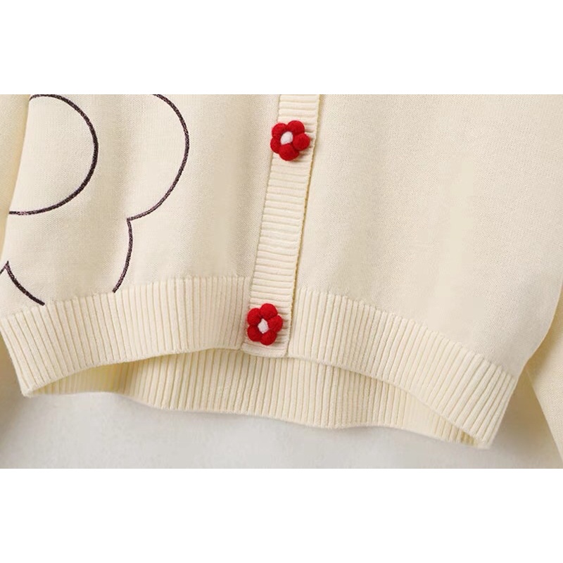 Áo len be nút hoa đỏ