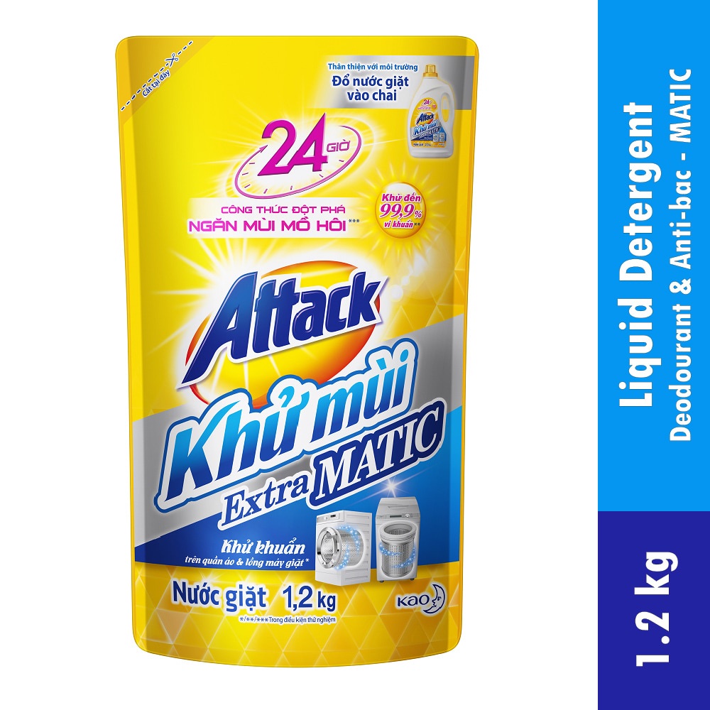 Nước Giặt Attack Khử Mùi Extra Matic Dành Cho Giặt Máy 1.2kg