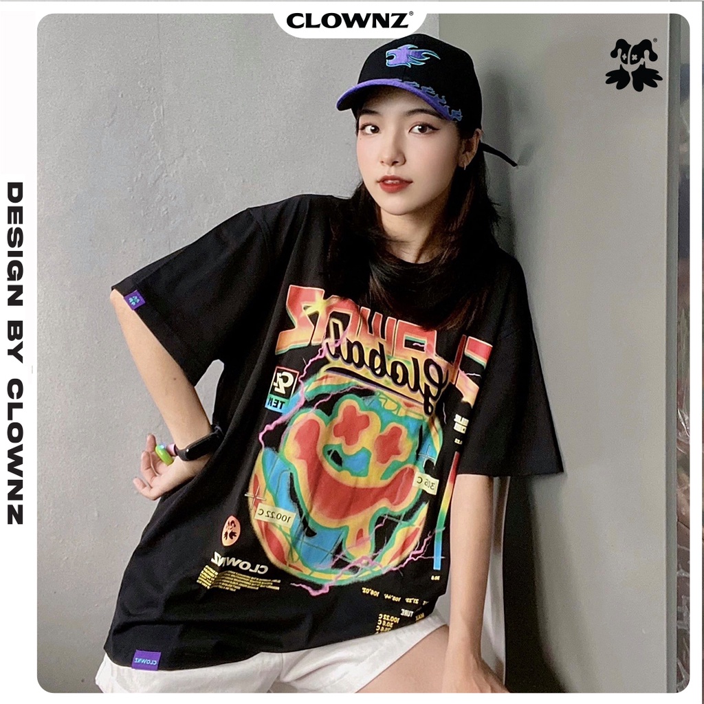 Áo thun đen tay lỡ local brand unisex ClownZ Global T-shirt form rộng, chất cotton