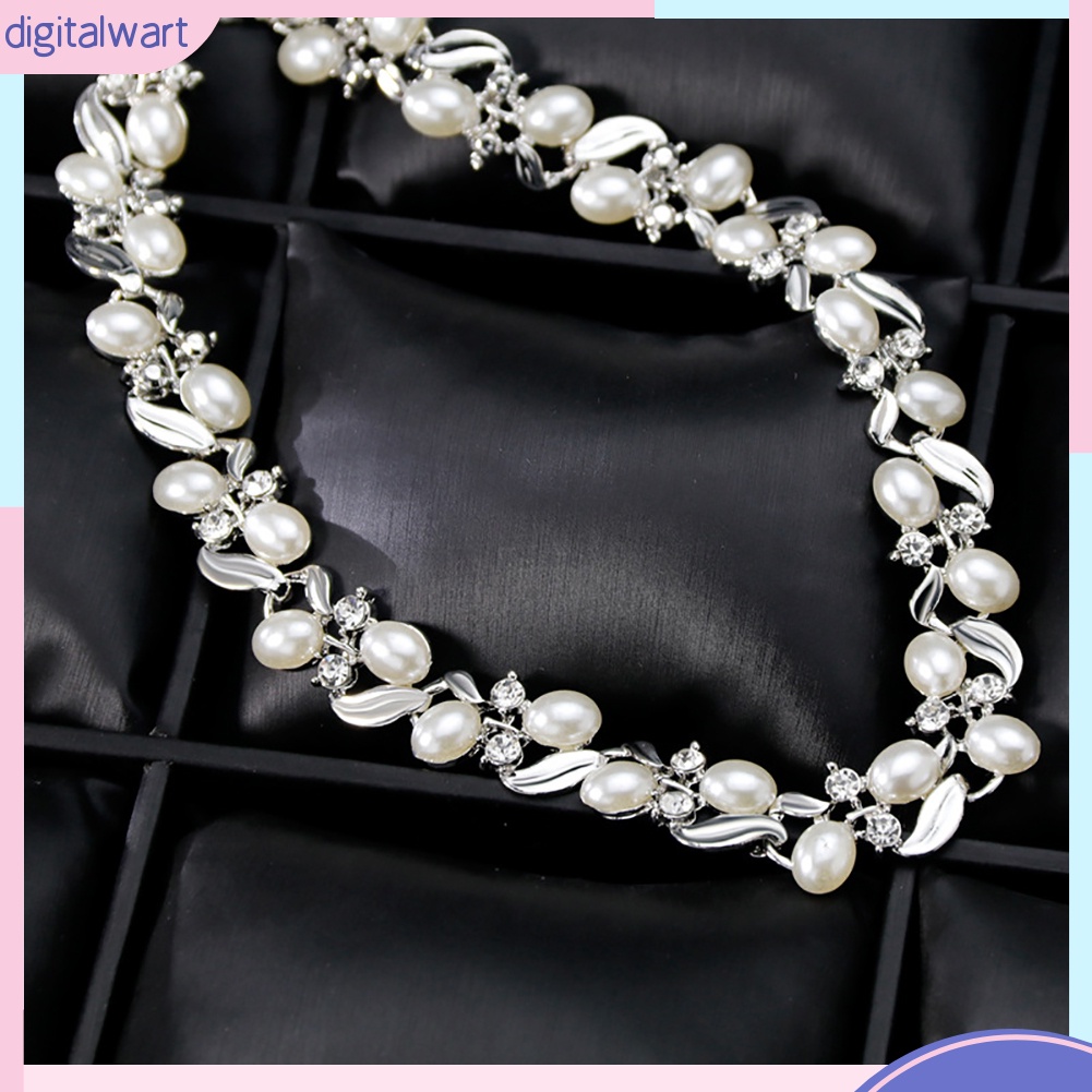 Bộ Vòng cổ + Bông Tai Đính Đá &amp; Ngọc Trai Giả Thời Trang Cho Nữ