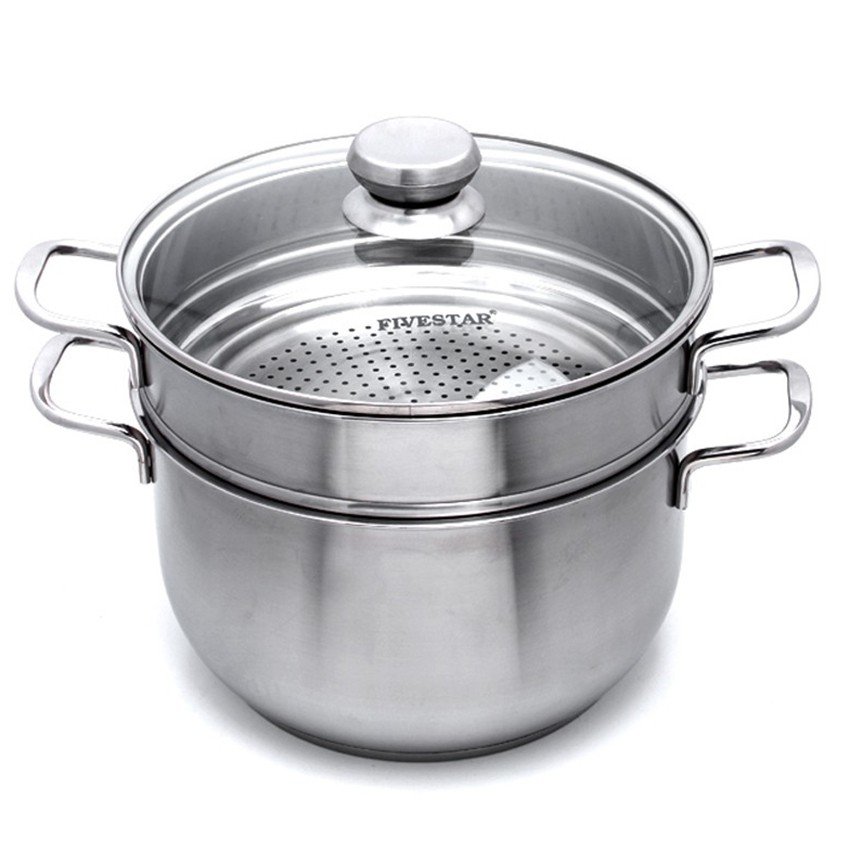 Bộ nồi xửng inox 3 đáy nắp kiếng 24 cm Fivestars ST24-3DG