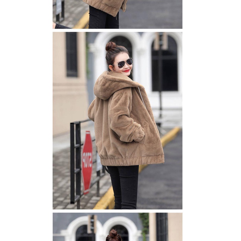Áo Khoác Tay Dài Có Nón Trùm Đầu Bằng Vải Lông Thỏ Dày Dặn Phong Cách Hàn Quốc Thời Trang Mùa Đông Hàng Mới 2021