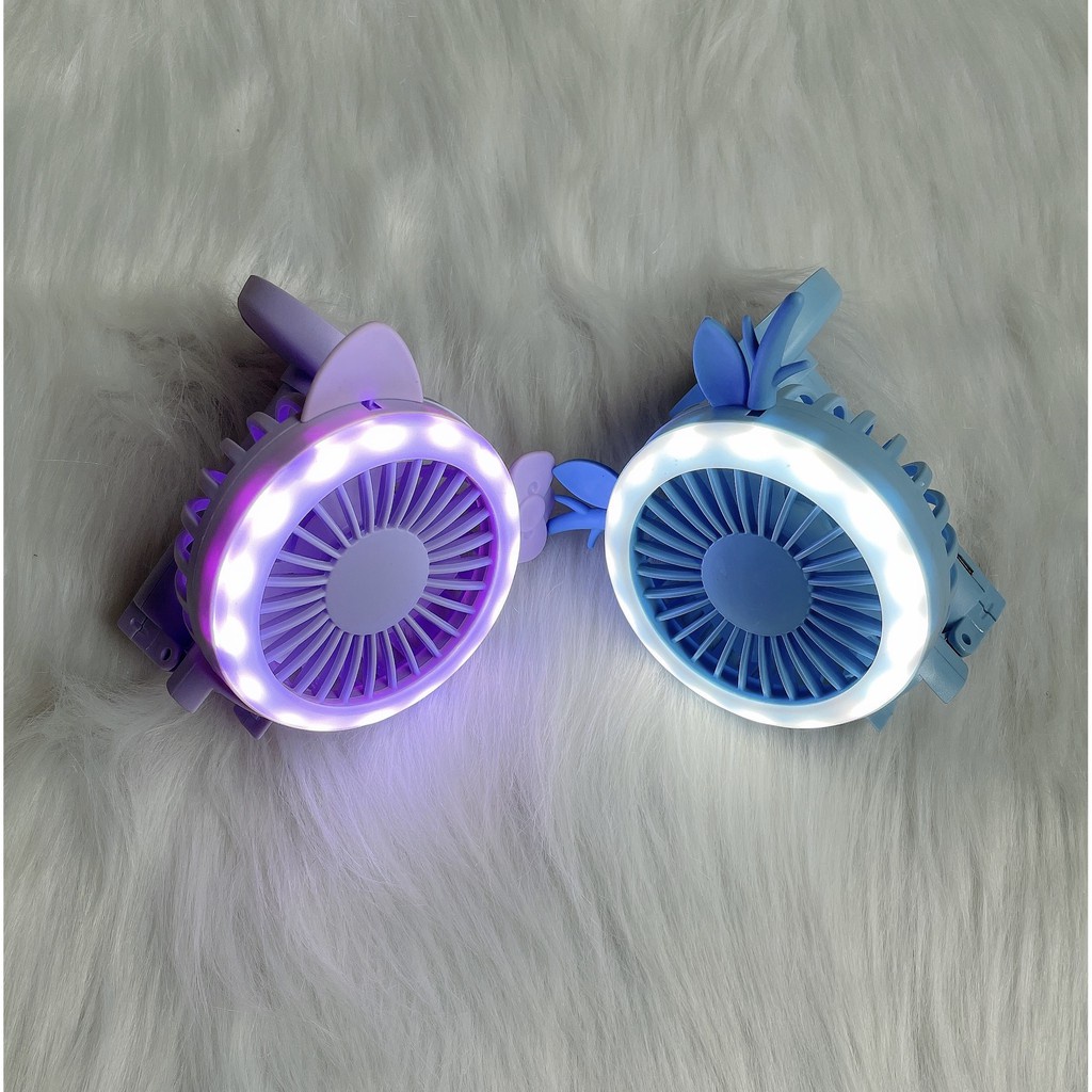 Quạt cầm tay mini IMEBOBO 3 Cấp Độ Gió Có Đèn Led - Quạt sạc pin 1200mAh TẶNG kèm 4 cặp tai dễ thương