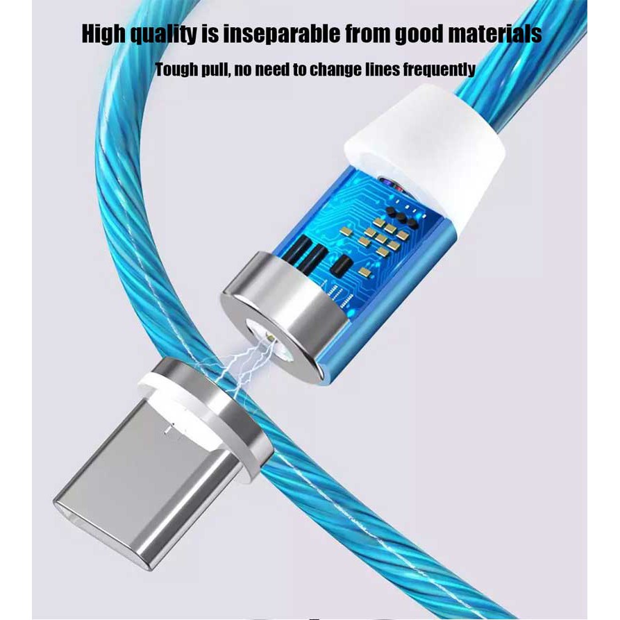 Dây Cáp Sạc Nhanh Nam Châm 1m 3 Trong 1 Đầu Micro Usb / Type-C Có Đèn Led Cho Iphone Huawei Xiaomi Vivo Oppo