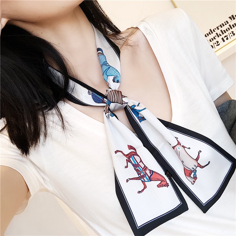 Chất Lượng Cao Khăn Quàng Cổ Nhỏ 9 * 98cm In Họa Tiết Trang Trí Mùa Xuân Hè Chính Hãng Có Khăn Quàng Cổ Và Túi Xách