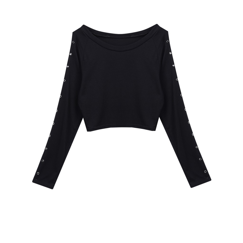 Áo thun croptop tay dài đan dây chéo gợi cảm cho phái nữ