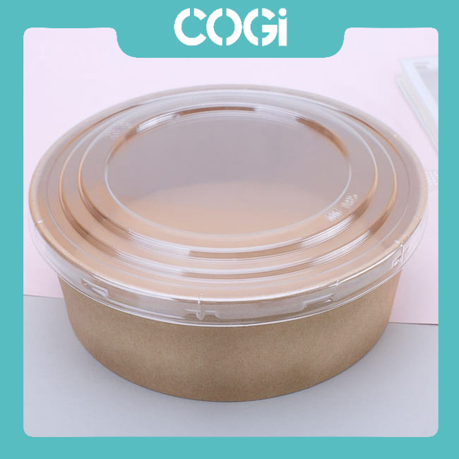 50 tô giấy kraft 750ml | 1000ml kèm nắp dùng 1 lần cogi đựng salat, mì ý, cơm, đồ xào, bánh bông lan trứng muối