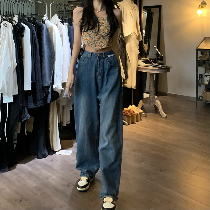 Cocory vn Quần Jeans Nữ Lưng Cao Ống Rộng Thời Trang
