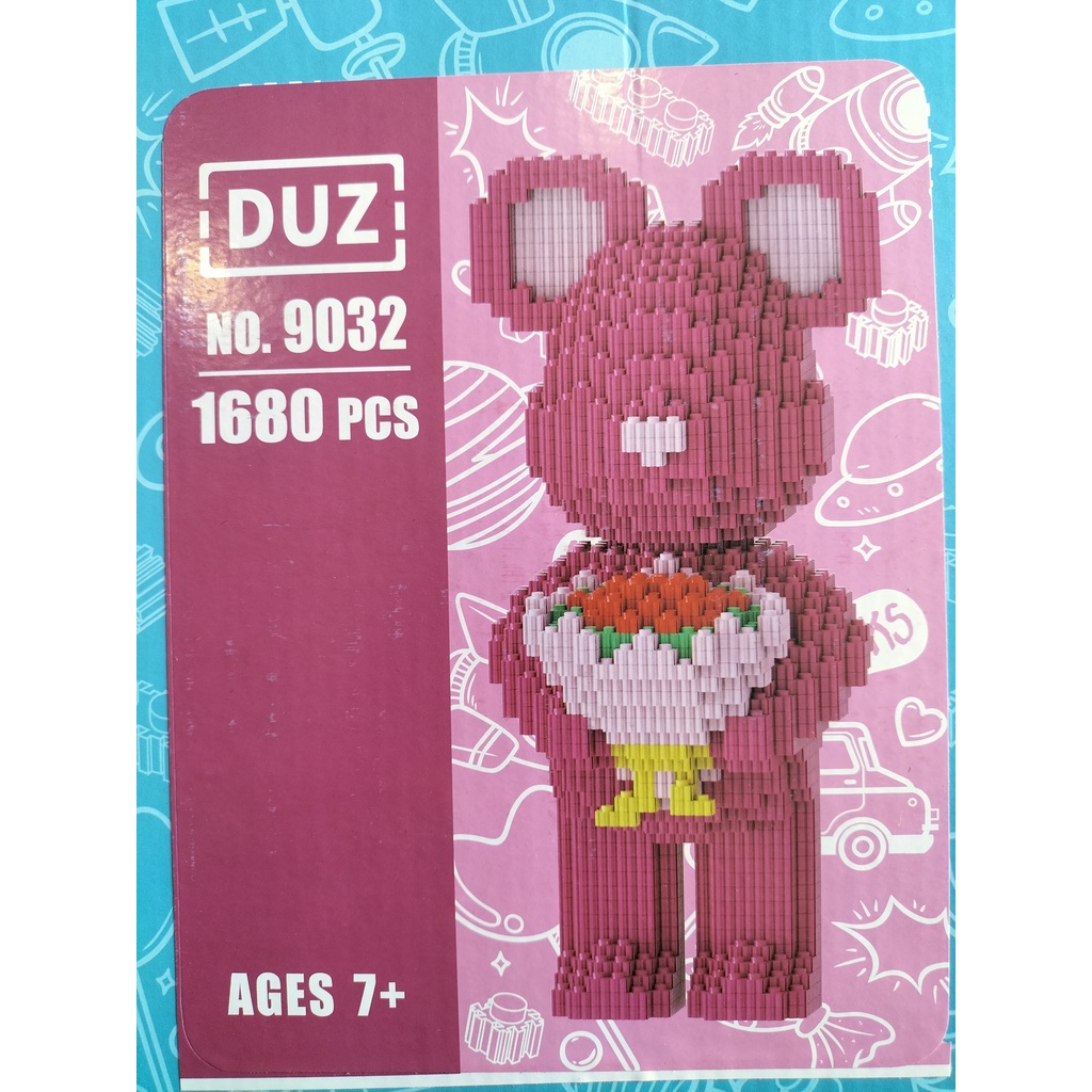 Xếp hình gấu lego bearbrick cầm hoa size to 35cm