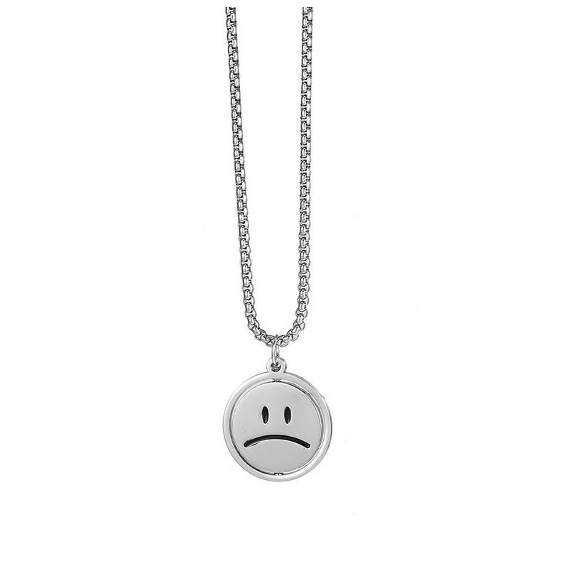 Vòng cổ dây thép Titan không gỉ, dây chuyền nam nữ hình cảm xúc mặt cười Smile/Sad thời trang phong cách hiphop V2