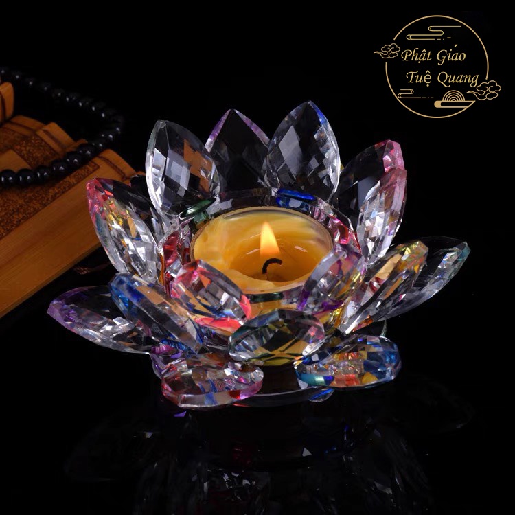 Chân đế đựng đèn cây bằng thủy tinh pha lê, ( vật phẩm thờ cúng) phật giáo tuệ quang