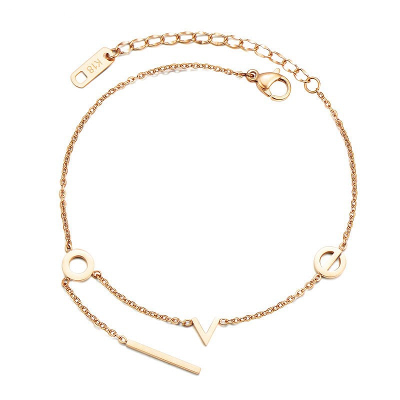Lắc Chân Bằng Thép Titan Mạ Vàng Hồng 18K Không Phai Chữ Đơn Giản Dễ Phối Đồ Thời Trang Cho Nữ CW98