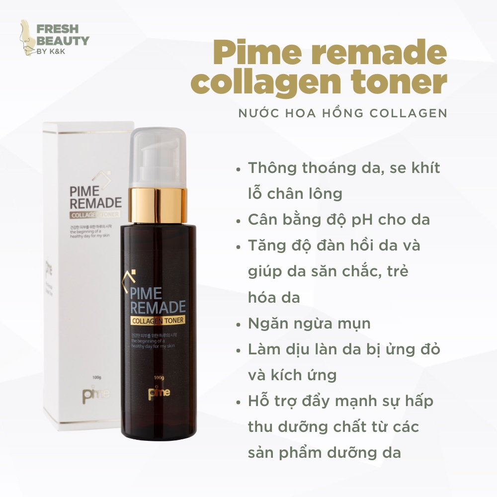 Nước hoa hồng phục hồi 93% collagen se lỗ chân lông, tái tạo da, làm sáng da, giảm mụn Pime Remade Collagen Toner 100g