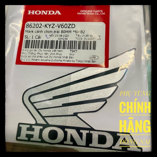 TEM CÁNH CHIM HONDA TRÁI-PHẢI MÀU BẠC NỀN ĐEN/ NÂU/ĐỎ CHÍNH HÃNG HONDA