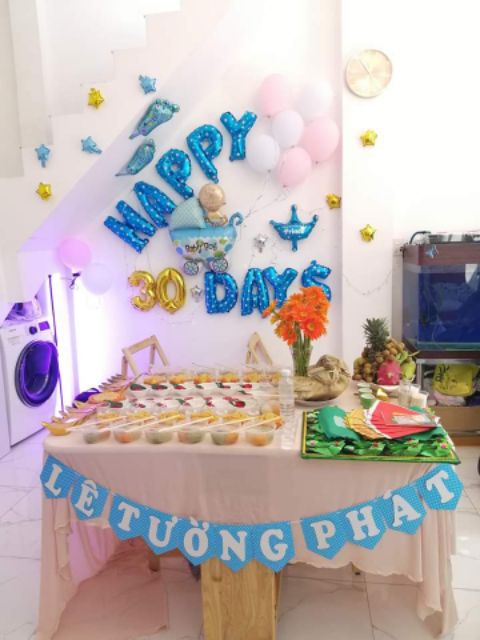 Set bóng đầy tháng happy 30 day bé tông hàn quốc.