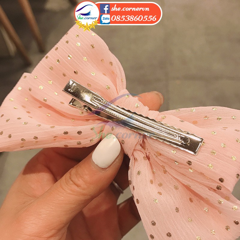 Kẹp nơ nhỏ Hàn Quốc K034 họa tiết chấm bi nhỏ nhiều màu dễ thương