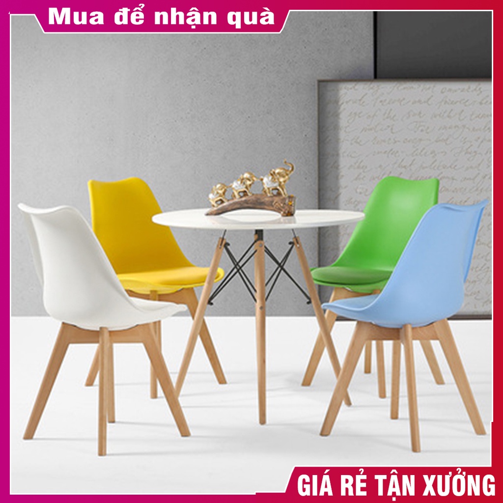 Ghế Ăn Bàn Trà Đơn Giản Chân Gỗ Mặt Nhựa Siêu Bền Chịu Lực, Ghế Cafe Nghệ Thuật BGN014