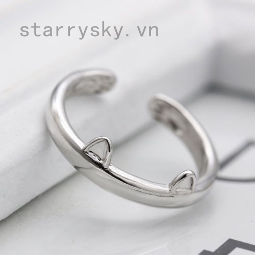 starrysky Nhẫn mạ bạc hình tai mèo xinh xắn dành cho nữ