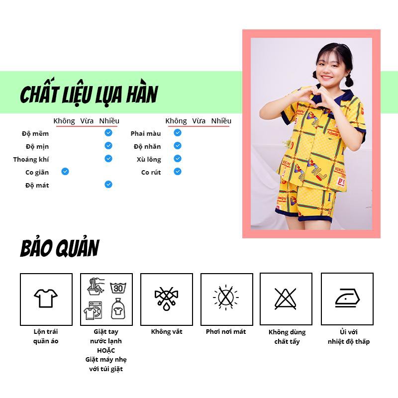 Đồ bộ mặc nhà SBORG bộ lụa hàn họa tiết sang trọng tay ngắn viền ren quần đùi có túi sâu 45-65kg quà tặng vợ