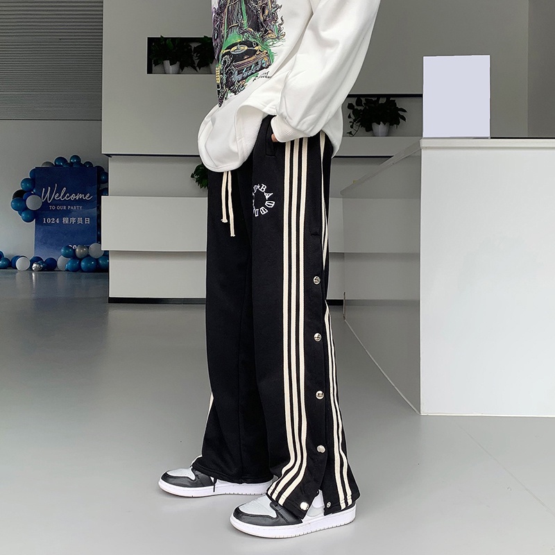 Quần Dài Dáng Rộng Xẻ Tà Thêu Chữ Thời Trang Cho Nam Size M-3XL