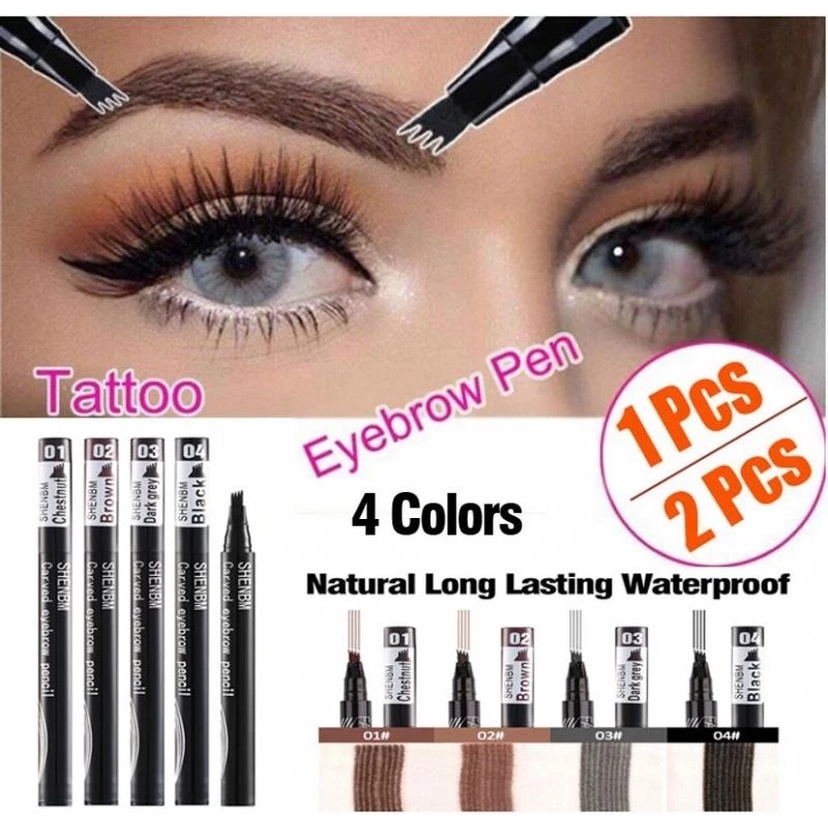 Bút Kẻ Lông Mày 3D Dạng Lỏng/ 4 Ngòi Màu Đen/Nâu Tự Nhiên Chống Thấm Nước