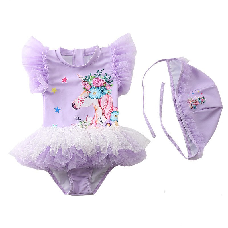 Bikini bé gái, bộ bơi liền thân bèo ren công chúa siêu yêu dành cho bé gái 10-23kg