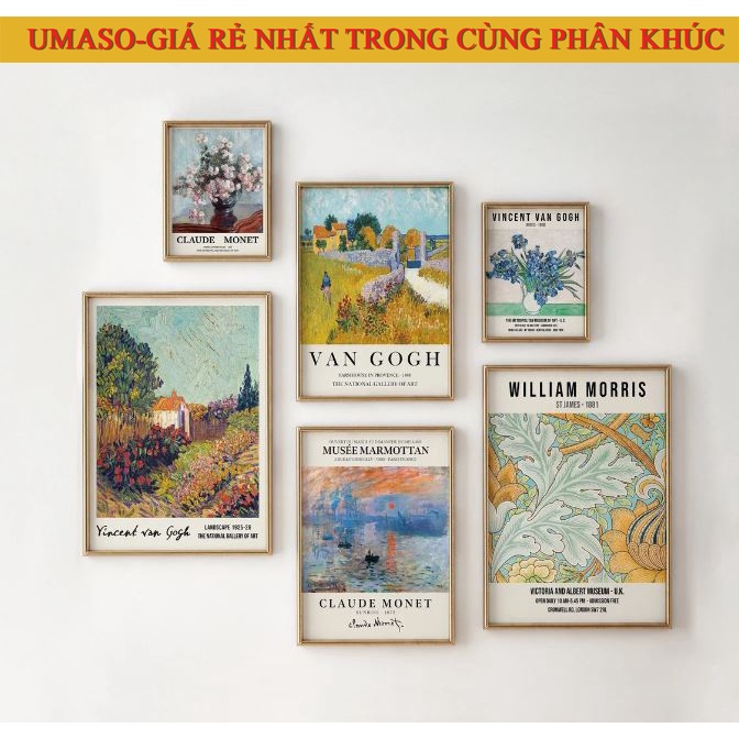 Bộ 6 tranh treo tường Van gogh tone xanh dương, tranh canvas treo tường hiên đại