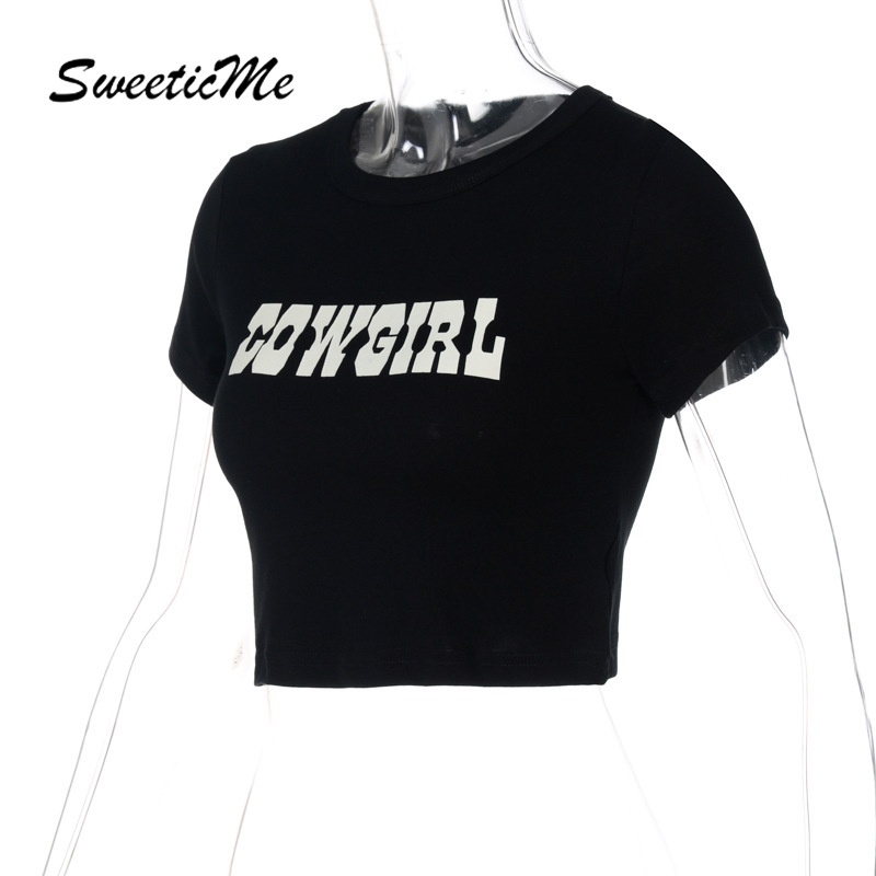 Áo thun cổ tròn tay ngắn in chữ thời trang cho nữ