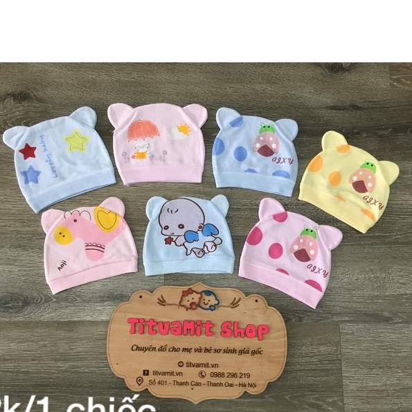 Mũ tai mèo, mũ cotton sơ sinh cho bé từ 0-3 tháng