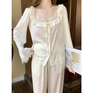 (SALE) Set bộ lụa mặc nhà phối ren quảng châu