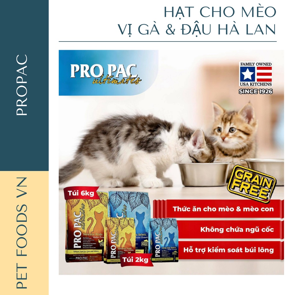 Hạt cho mèo PROPAC Savanna Pride 2kg vị Gà &amp; Đậu Hà Lan