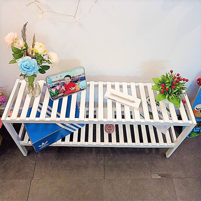 Kệ gỗ đa năng màu trắng 2 tầng dài 100cm phong cách hàn quốc.