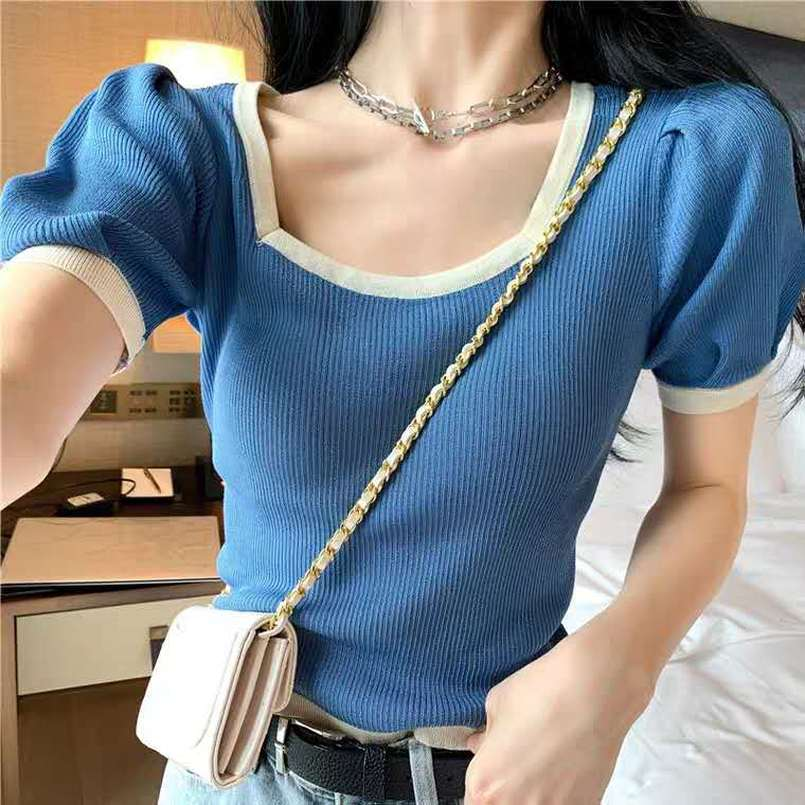 Áo Thun Ngắn Tay Cổ Vuông Thời Trang Mùa Hè Hàn Quốc