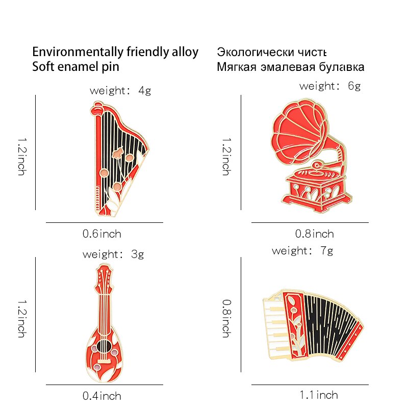 Huy hiệu cài áo QIHE JEWELRY hình nhạc cụ cổ điển dễ thương