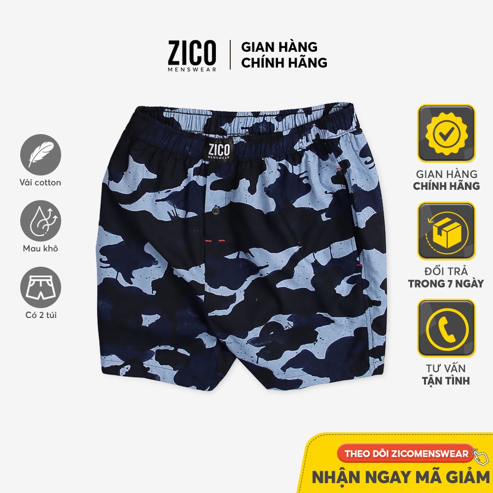 Quần đùi cotton kate nam mặc nhà ZICO MENSWEAR họa tiết Xanh Rằn Ri - ZC32