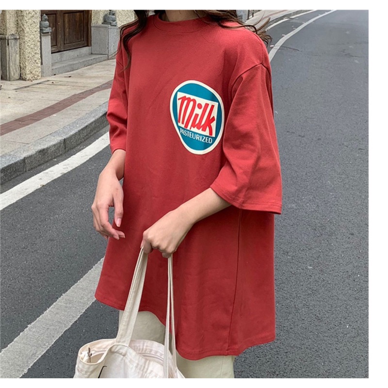 Áo thun tay lỡ, áo phông nữ unisex form rộng chất cotton in hình milk