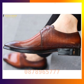 Giày Tây Nam Buộc Dây Da Bò Cao Cấp Đế Phíp Gỗ Khâu Chắc Chắn Màu Đen Và Nâu Mã X115 Hàng Việt Nam