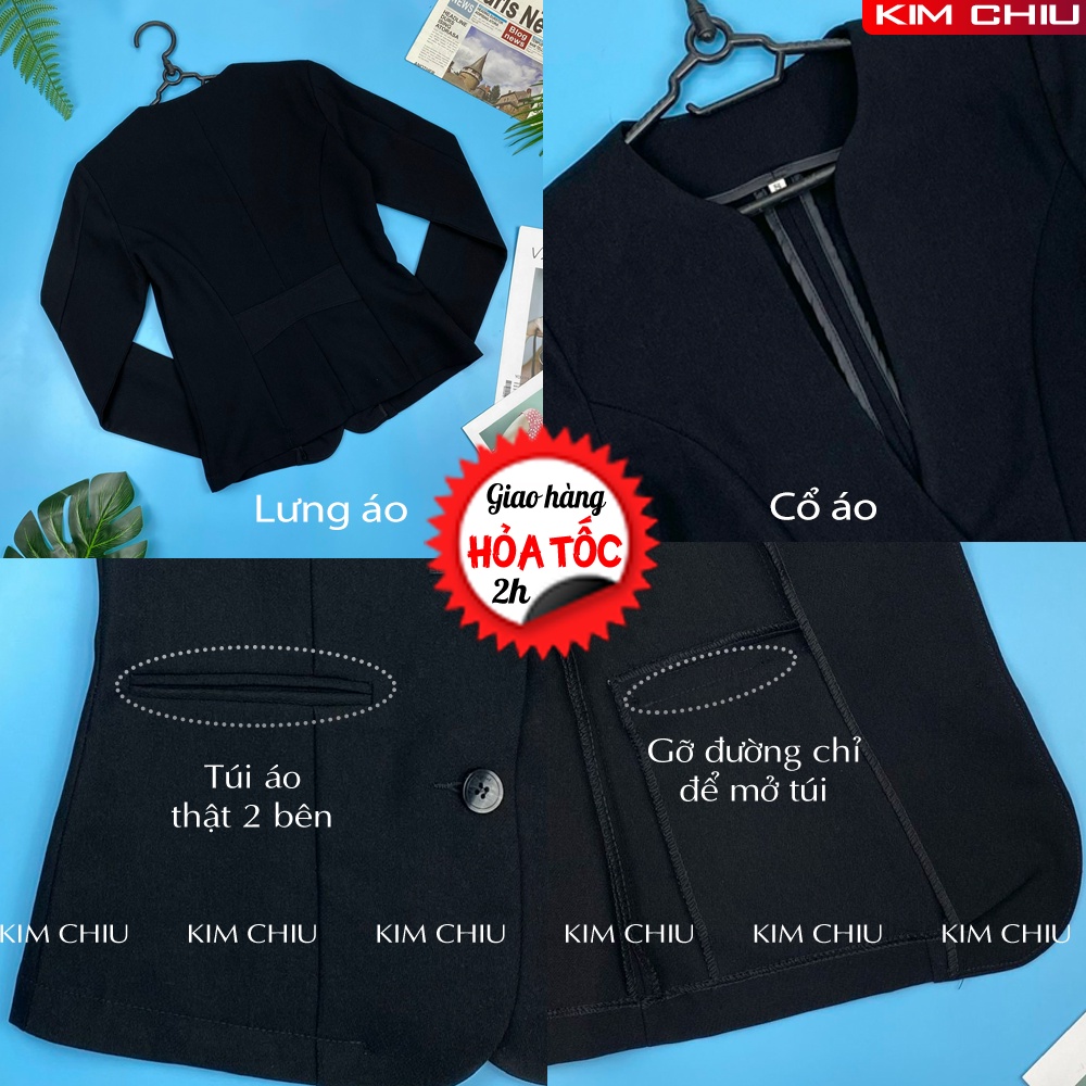 Áo Vest Nữ Công Sở Cao Cấp Kim Chiu Màu Đen, Vải Tuyết Mưa Tay Dài Form Đẹp Từng Đường Kim Mũi Chỉ VTD-07