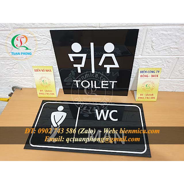 Bảng chỉ dẫn toilet - Biển WC - Biển nhà vệ sinh NAM, Bảng WC Nam NỮ chất liệu Mica, Nhôm Đồng Inox
