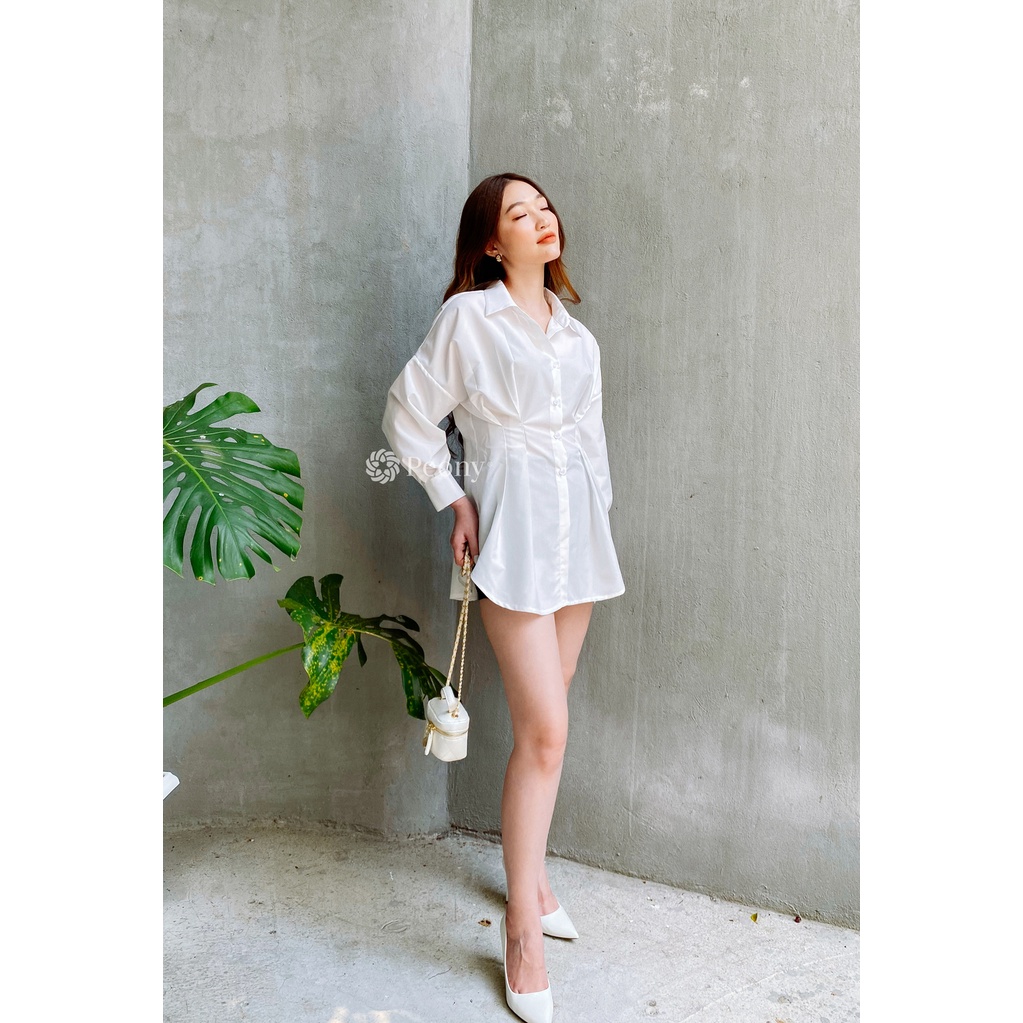 Áo sơ mi trắng nữ chiết eo trendy thời thượng, dễ mặc, dễ phối đồ Peony - SELENA TOP