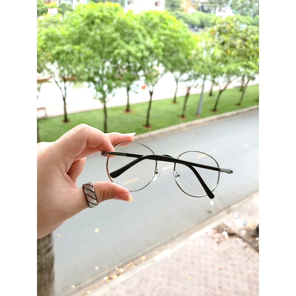 Gọng kính cận tròn kim loại D12 kèm tròng 0 độ chống ánh sáng bảo vệ mắt trước màn hình phù hợp mặt vuông, dài, góc cạnh | BigBuy360 - bigbuy360.vn