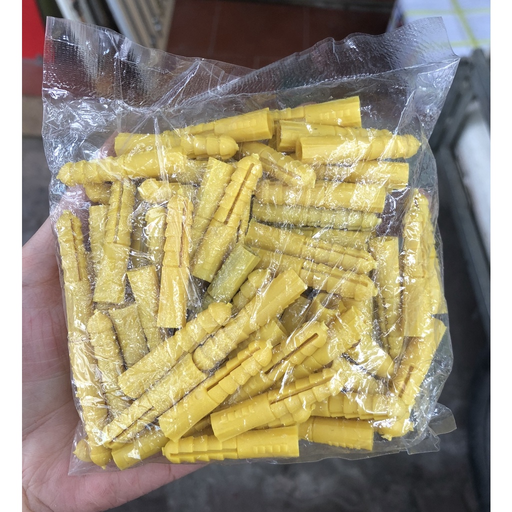 ￼Tắc kê nhựa 6 8 10mm màu vàng loại tốt Nở nhựa bắt vít lên tường Siêu chắc Gói 10 chiếc