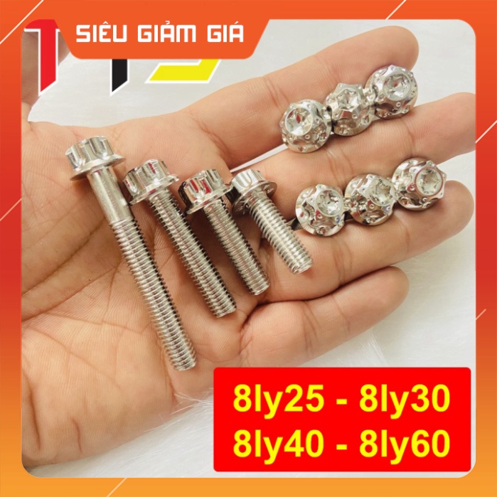 ( 8ly BÔNG ) Ốc Salaya 8ly TRỤ size 8ly25, 8ly30, 8ly40, 8ly50, 8ly60 lắp gác chân, treo pô, ghi đông xe máy