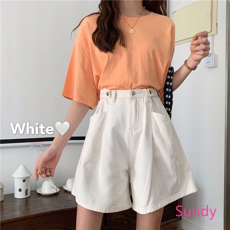 Quần Short Denim Lưng Cao Ống Rộng Thời Trang Mùa Hè Hàn Quốc Dành Cho Nữ