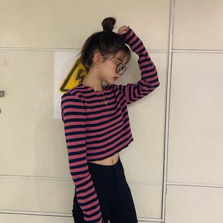 Áo croptop kẻ xanh