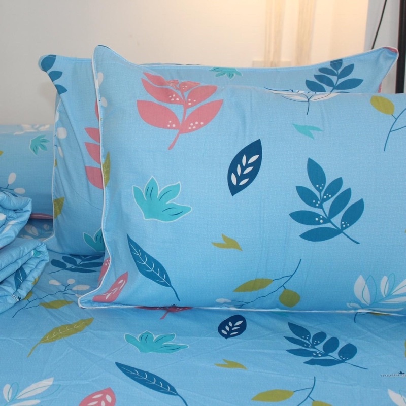 Drap cotton 100% , ga trải giường cao cấp chuẩn LOGO CTY thoáng mát mẫu hoa lá xanh