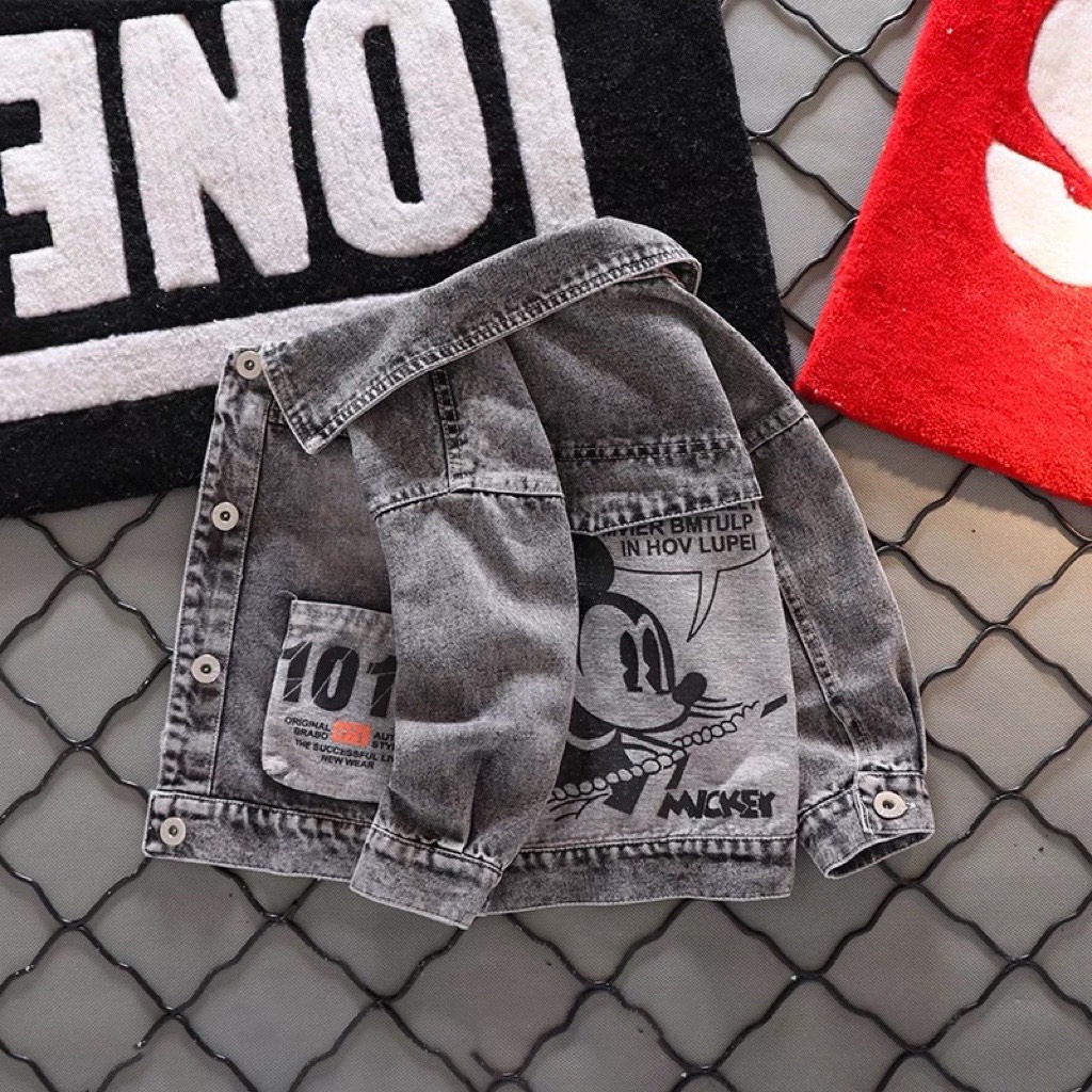 Áo Khoác Bò, Áo Jean In Hình Mickey Cực Dễ Thương Cho Bé Trai gái  10-25kg