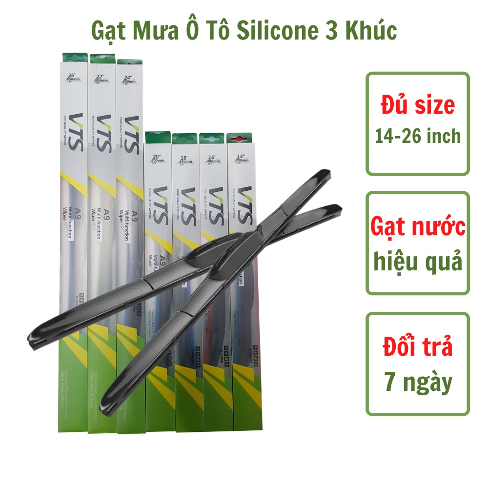 Gạt Mưa Silicone VTS 3 khúc - Loại ngàm U cho các dòng ô tô xe hơi phổ thông: Honda, Hyundai, Isuzu, Kia, Mazda, Toyota