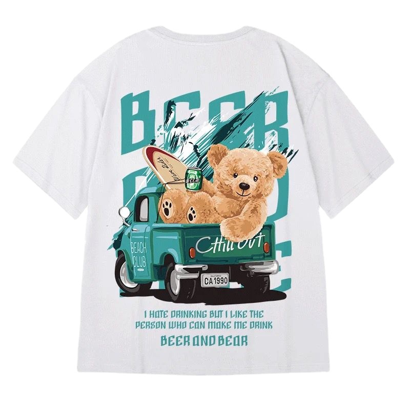 Áo Thun Nam Tay Ngắn Dáng Rộng In Hình Gấu Hoạt Hình Phong Cách Hip Hop Thời Trang Mùa Hè Size M-8XL