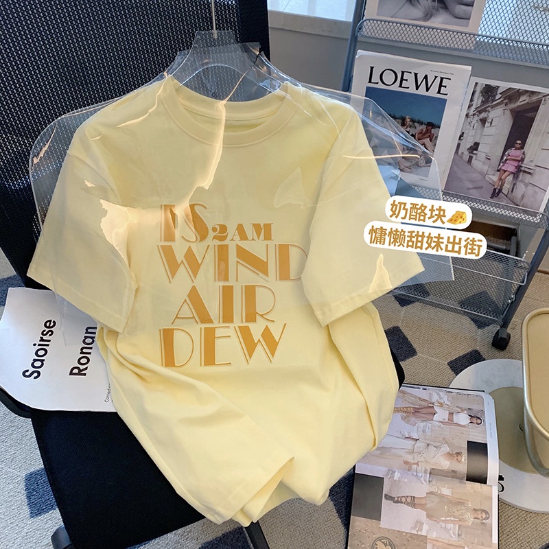 Áo Thun HIIXIIVI 100% cotton Tay Ngắn Cổ Tròn In Hình Hoàng Hôn Thời Trang Mùa Hè Phong Cách Hàn Quốc Dành Cho Nữ 2022